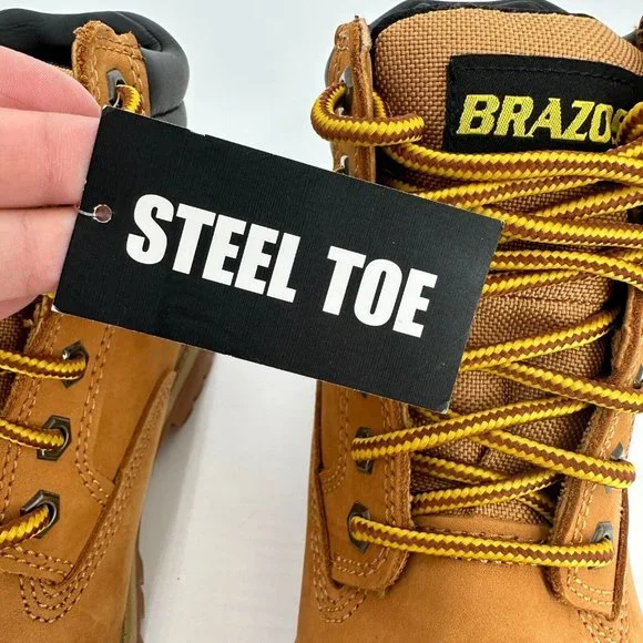 Brazos Men's Steel Toe Boots 6" Lace-up Work Shoes sz 8 Wheat Nubuck Waterproof* - Picture 7 of 7